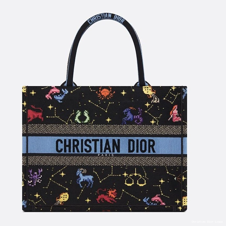 Cheap Pixel Black Tote Canvas Zodiac Motif Book Dior 0812 Luxury